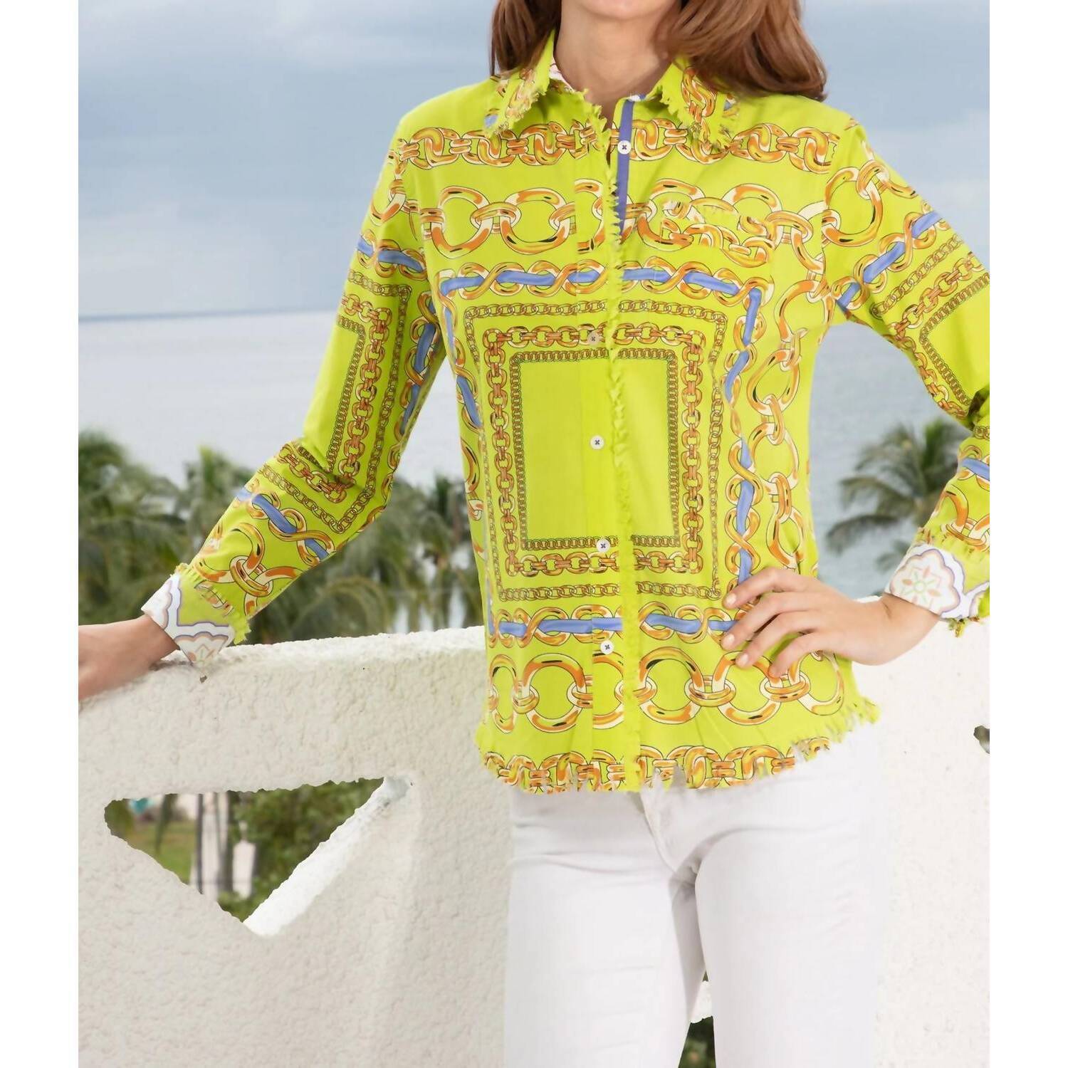 New Dizzy-Lizzie Cape Cod Frayed Shirt In Green/Navy Links